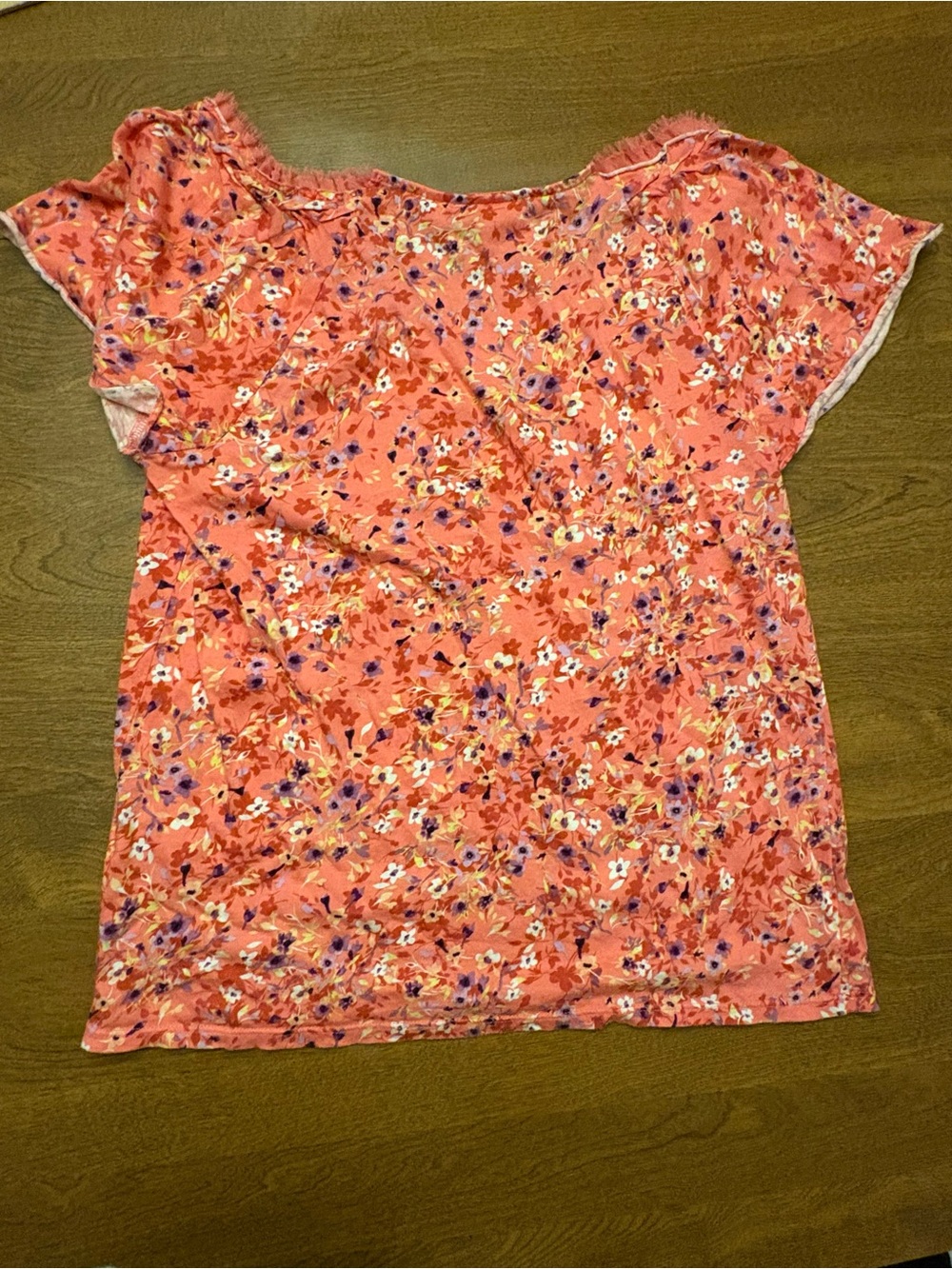 ELLE Coral Pink Floral Scoop-Neck Blouse - Picture 5 of 5